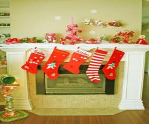 пазл Камин в Рождество висели носки и рождеств&amp;#10